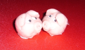 Marzipan pigs we got at the New Year's party.